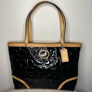 Coach Black Peyton Embossed Leather Tote Bag